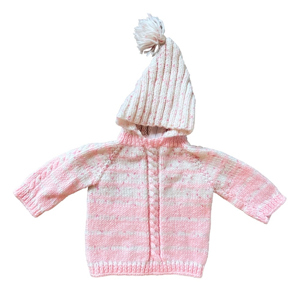 Vintage Pink and White Knitted Baby Hoodie